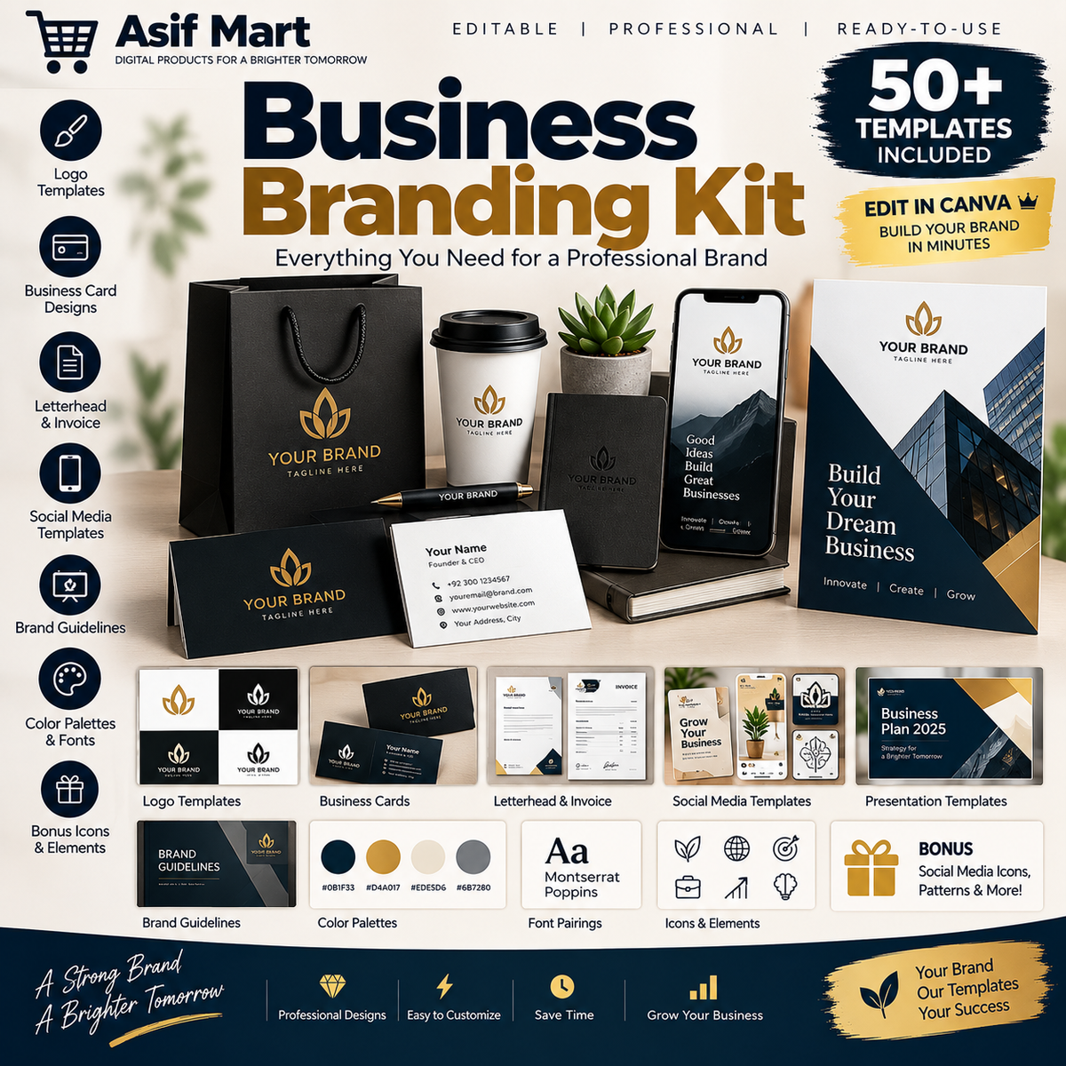 Business Branding Kit – Editable Logo, Business Card & Brand Identity Templates | Asif Mart