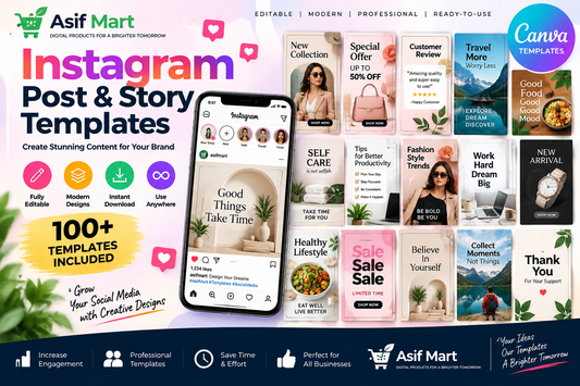 Instagram Post & Story Templates – 30 Editable Canva Designs | Asif Mart