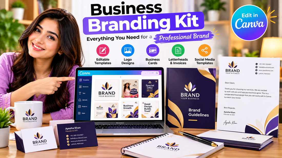 Business Branding Kit with Editable Canva Logo, Business Cards and Brand Templates | Asif Mart
