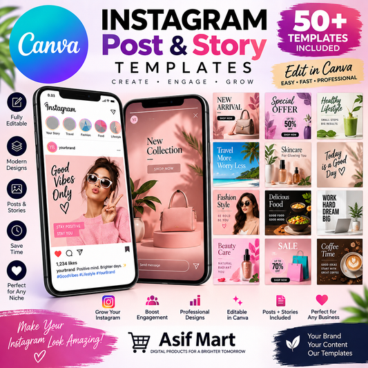 Instagram Post & Story Templates – 30 Editable Canva Designs | Asif Mart