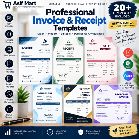 Invoice & Receipt Templates – 30 Editable Bill, Quotation & Estimate Designs | Asif Mart